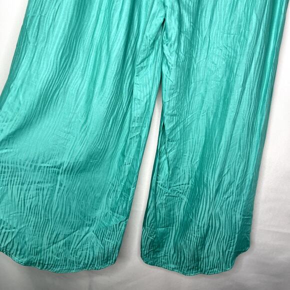 Trina Turk Cascais Wave Split Leg Pants Size Large in Aqua Neon Lime Green - Picture 7 of 12
